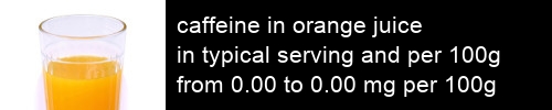 caffeine in orange juice information and values per serving and 100g